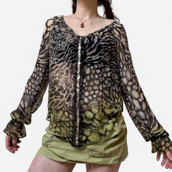Fifteen-twenty Animal Print Sheer silk Blouse with embellishment - Picture 5 of 8